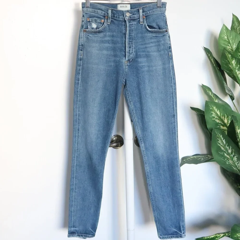 Agolde Riley High Rise Straight Crop Stretch Skinny Button Fly Denim Jeans 24 - Picture 5 of 15